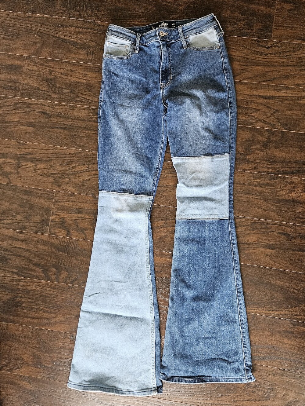 Hollister Two-Tone Blue Patch Flare Jeans